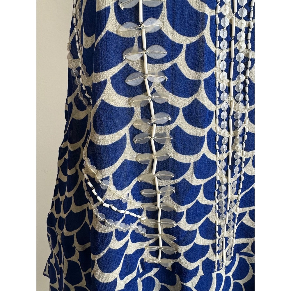 Moulinette Soeurs  for Anthropologie Blouse Sz S Blue White Beaded Embellished - Picture 4 of 10